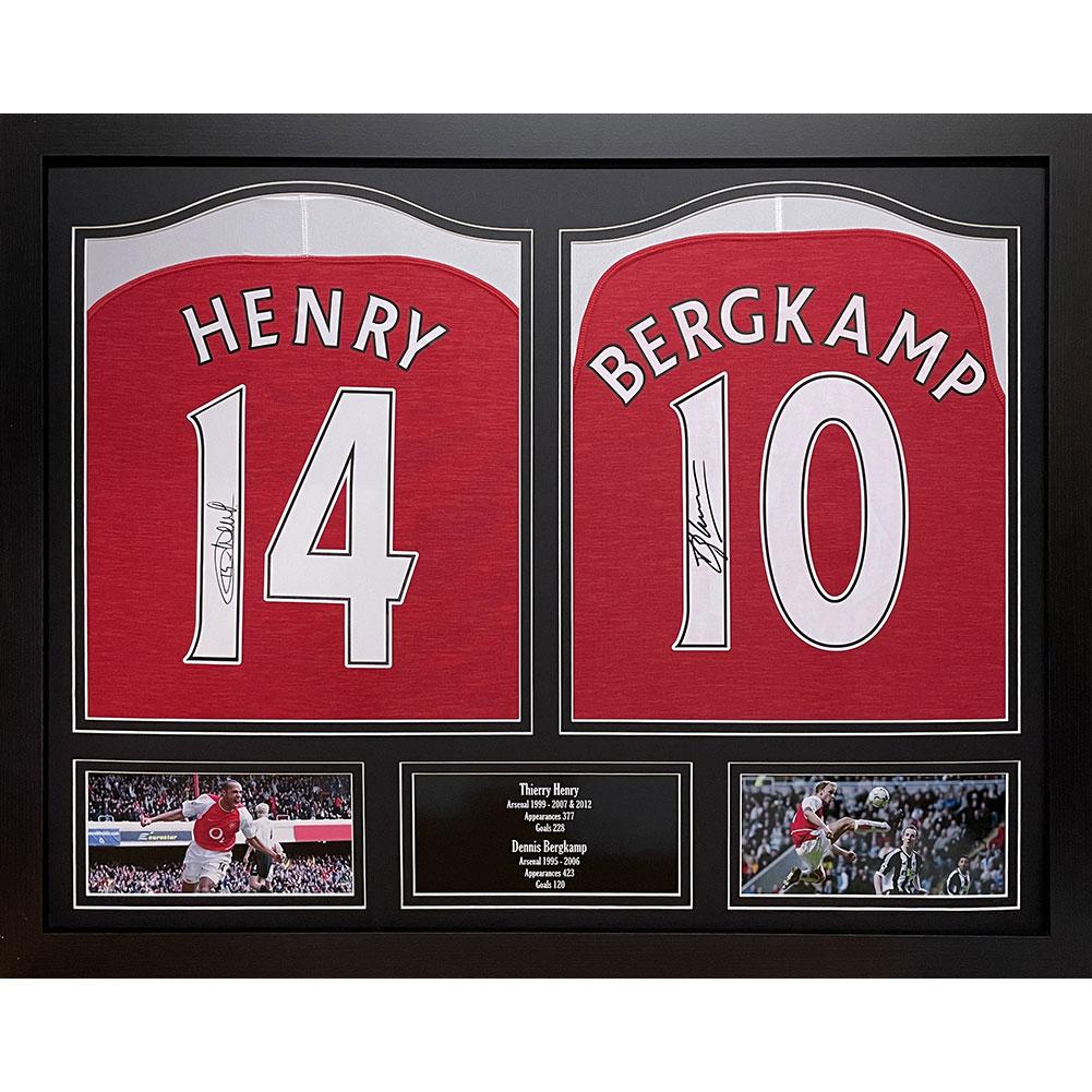 Arsenal Londyn Henry & Bergkamp koszulka z autografem (Duo Framed)