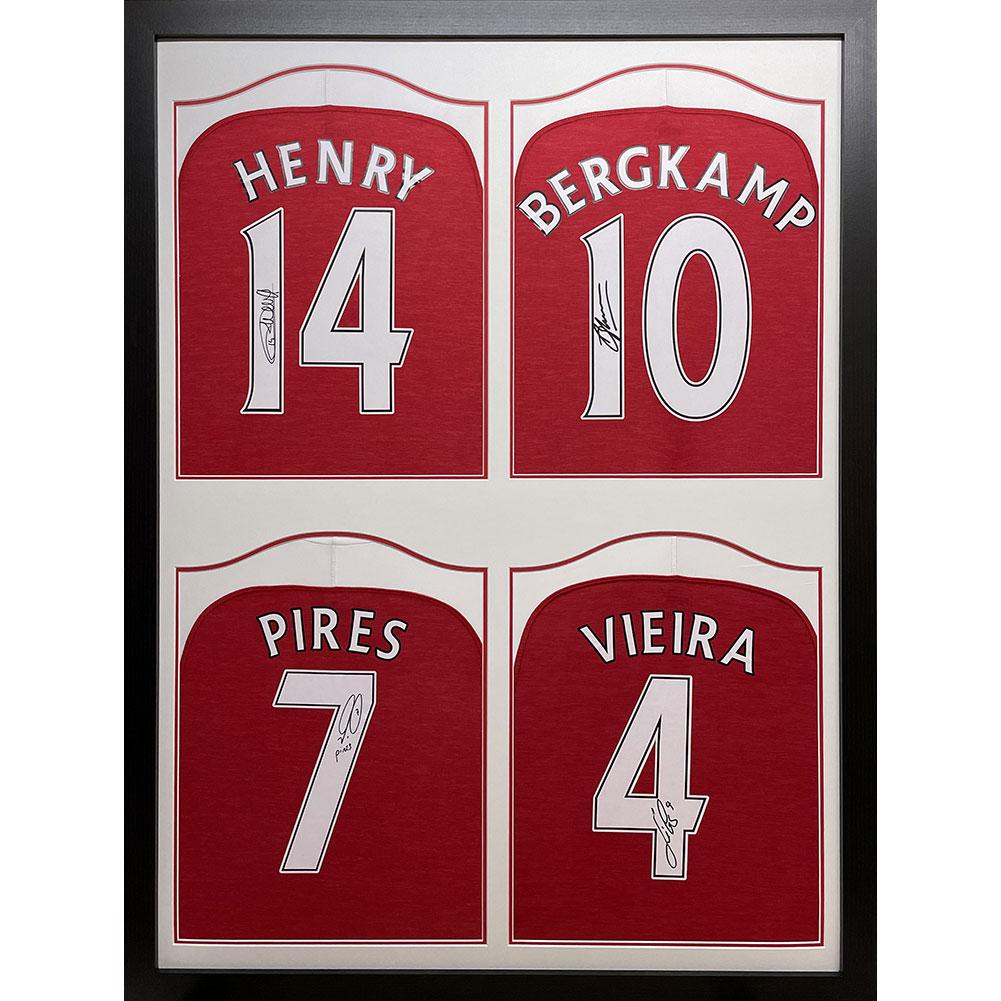 Arsenal Londyn Henry, Bergkamp, Pires & Vieira koszulka z autografem (Quad Framed)