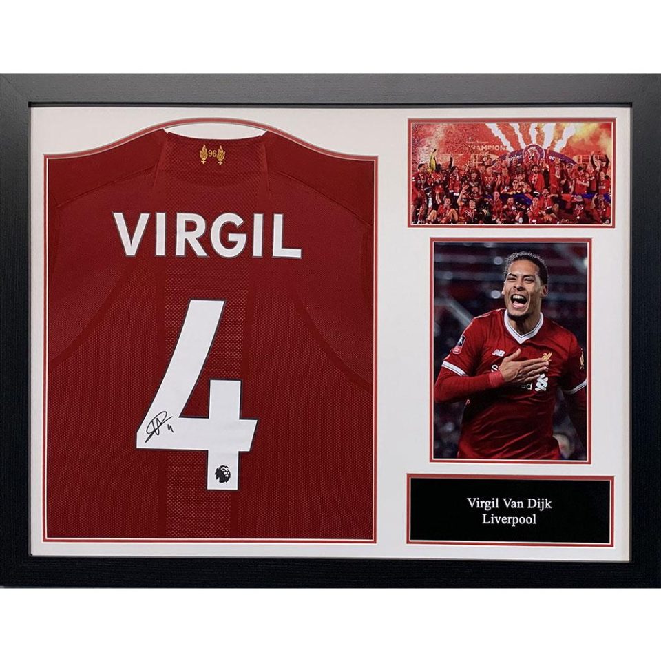 Liverpool FC Van Dijk koszulka z autografem (w ramie)
