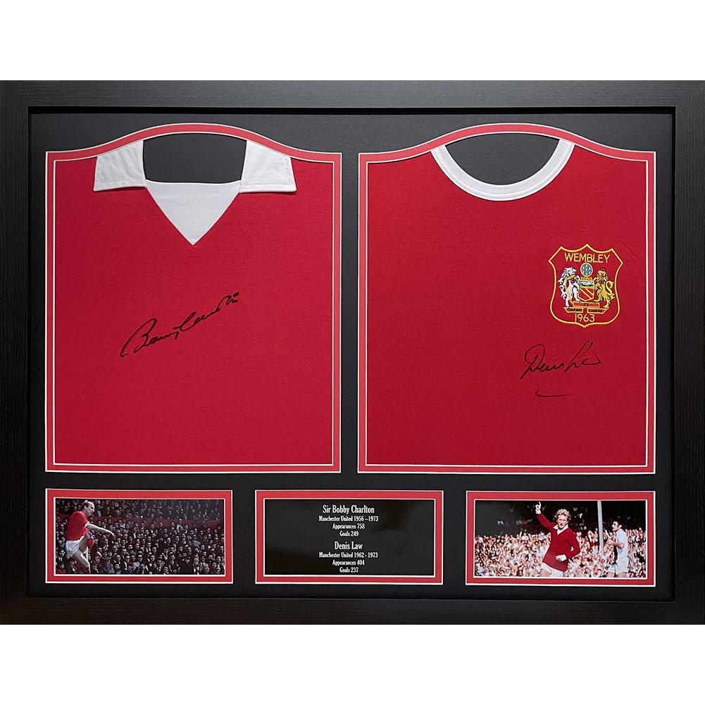 Manchester United Charlton & Law Signed Shirts (Dual Framed)