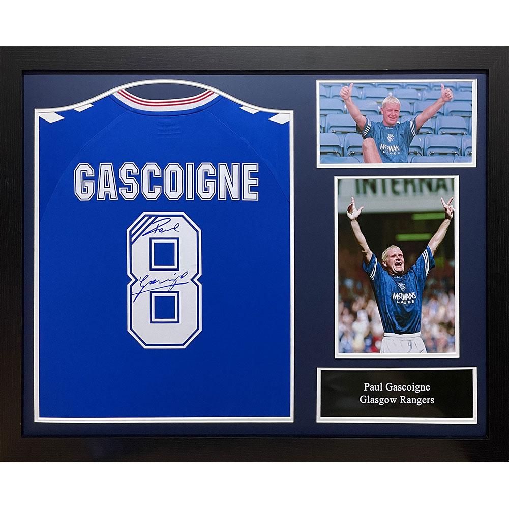 Glasgow Rangers Gascoigne koszulka z autografem (w ramie)