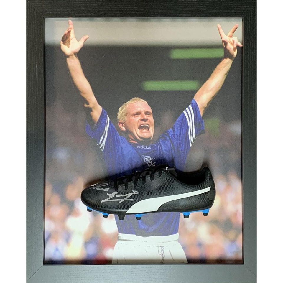 Glasgow Rangers Gascoigne Signed Boot (Framed)