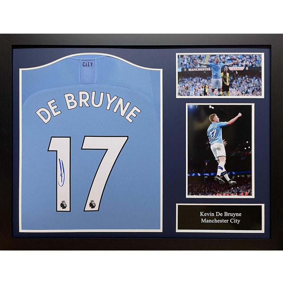 Manchester City De Bruyne koszulka z autografem (w ramie)