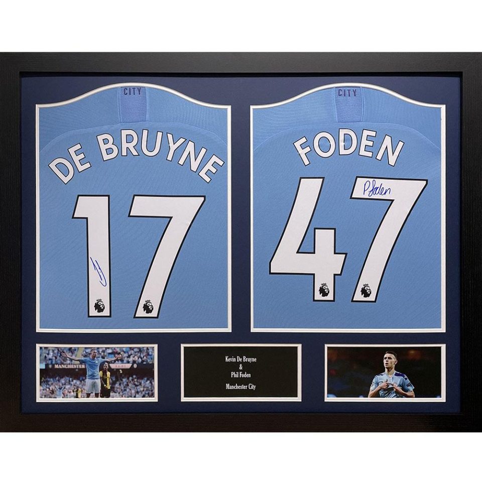 Manchester City De Bruyne & Foden Signed Shirts (Dual Framed)