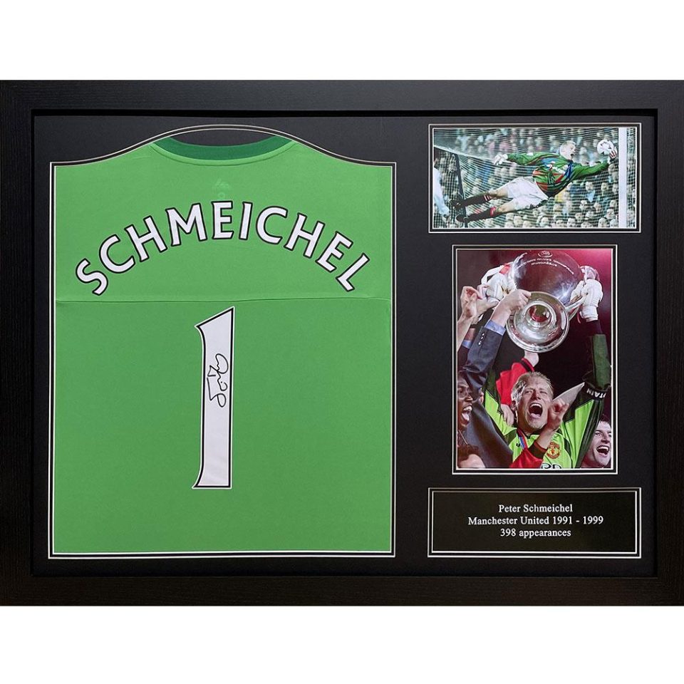 Manchester United Schmeichel koszulka z autografem (w ramie)
